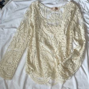sheer long sleeve lace embroidery top EZ clothing 100% cotton crochet shirt